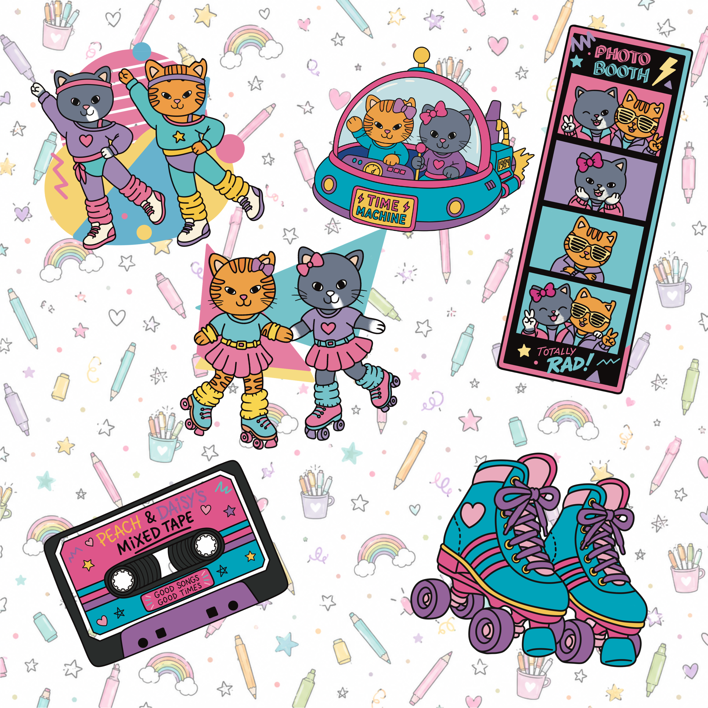 Peach & Daisy 80’s Stickers